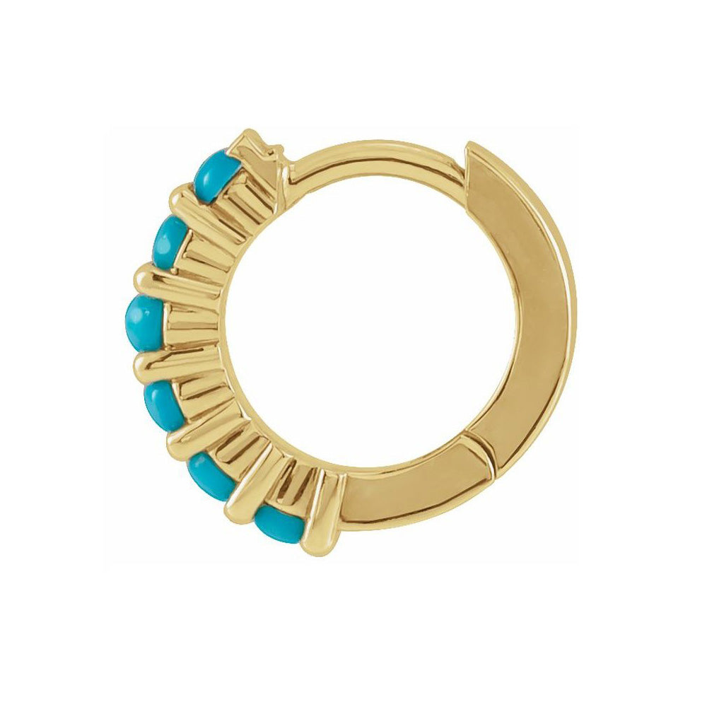 Alternate view of the Single, 14K Yellow Gold Turquoise Hinged Huggie Hoop Earring, 2 x 12mm by The Black Bow Jewelry Co.