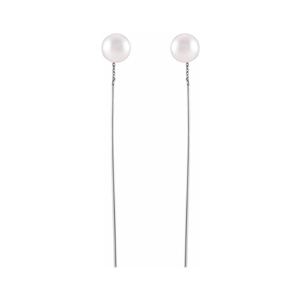 14K Yellow or White Gold FW Cultured Pearl Threader Earrings, 59mm, Item E18540 by The Black Bow Jewelry Co.