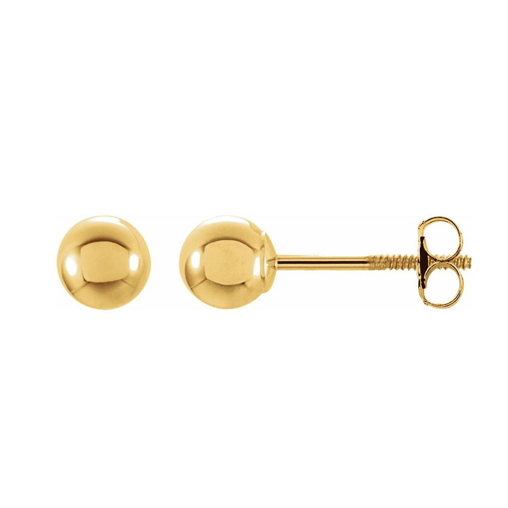 Alternate view of the 14K Yellow Gold Hollow Ball Screw Back Stud Earrings, 3mm to 6mm by The Black Bow Jewelry Co.