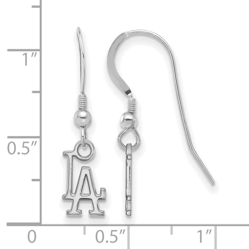 Alternate view of the Sterling Silver Rhod-Plated MLB Los Angeles Dodgers XS Dangle Earrings by The Black Bow Jewelry Co.