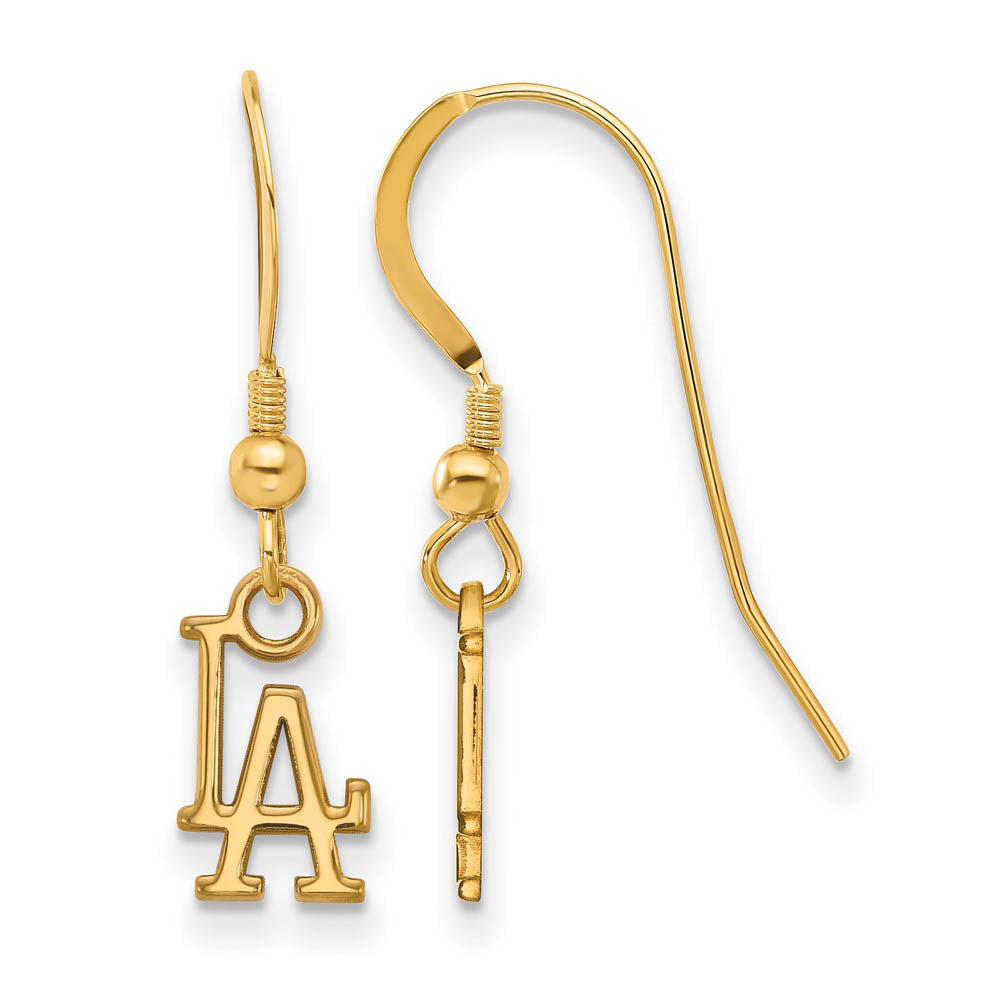 14K Yellow Gold Plated S.S. MLB Los Angeles Dodgers XS Dangle Earrings, Item E18551 by The Black Bow Jewelry Co.