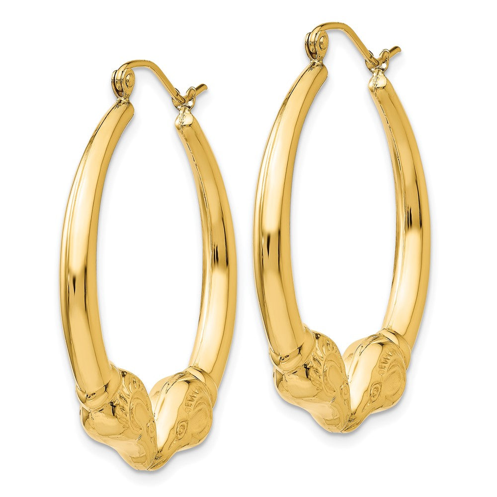 Alternate view of the Double Headed Ram Hollow Hoop Earrings in 14k Yellow Gold, 32mm by The Black Bow Jewelry Co.