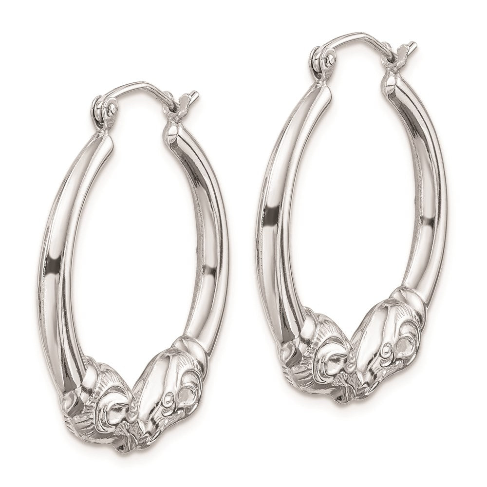 Alternate view of the Sterling Silver Double Headed Ram Hollow Hoop Earrings, 26 mm by The Black Bow Jewelry Co.