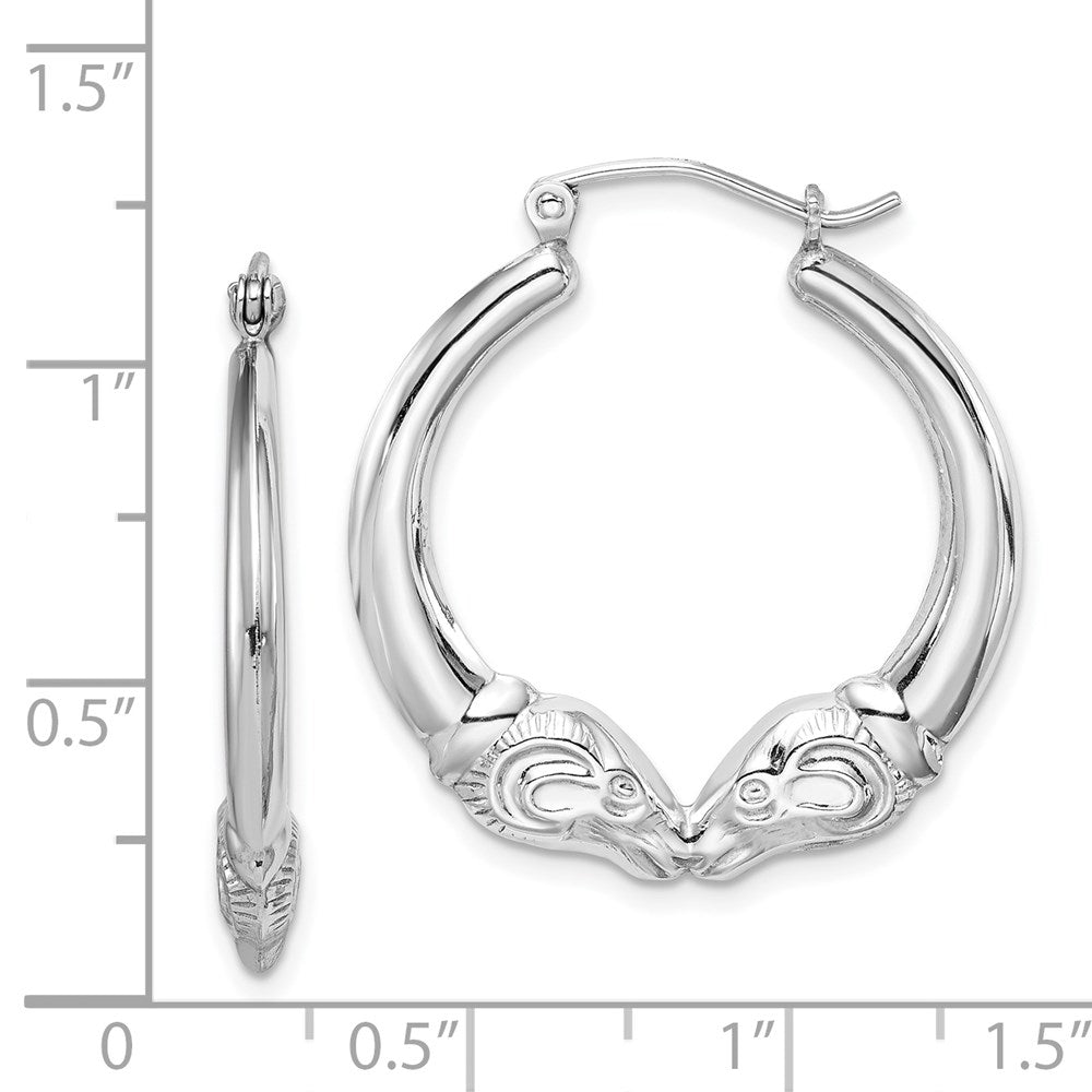 Alternate view of the Sterling Silver Double Headed Ram Hollow Hoop Earrings, 26 mm by The Black Bow Jewelry Co.