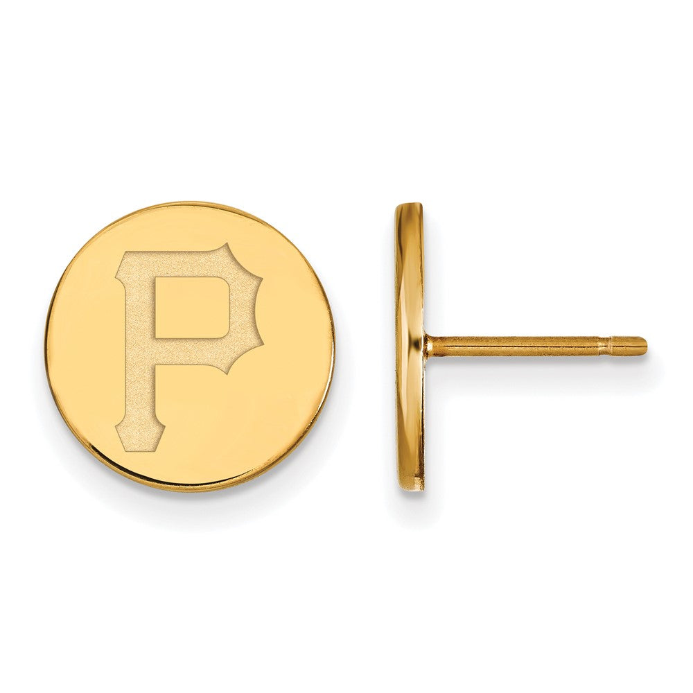 14K Gold Plated Silver MLB Pittsburgh Pirates SM Disc Post Earrings, Item E18554 by The Black Bow Jewelry Co.