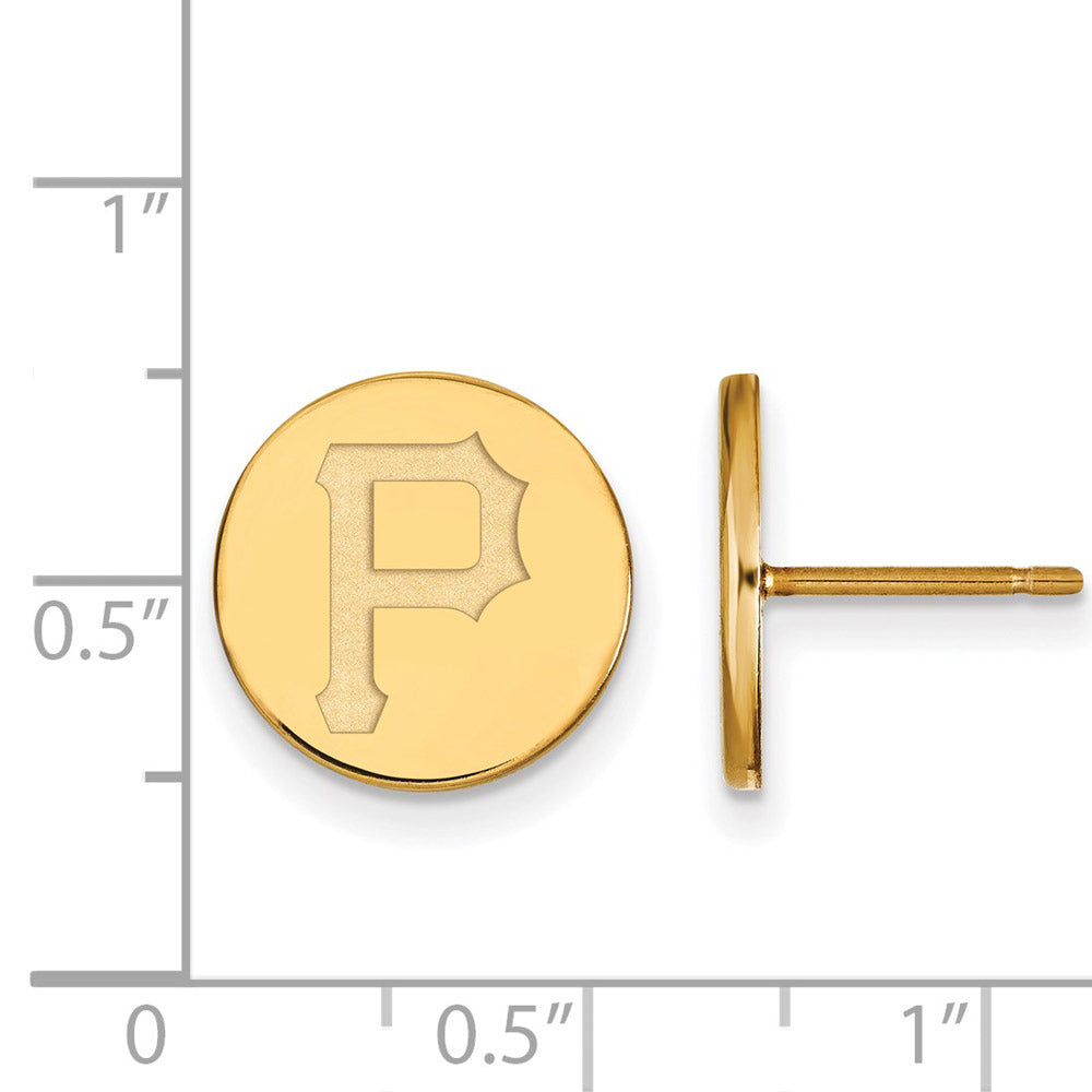Alternate view of the 14K Gold Plated Silver MLB Pittsburgh Pirates SM Disc Post Earrings by The Black Bow Jewelry Co.