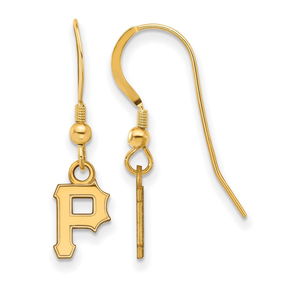 14K Gold Plated Silver MLB Pittsburgh Pirates XS 'P' Dangle Earrings, Item E18555 by The Black Bow Jewelry Co.