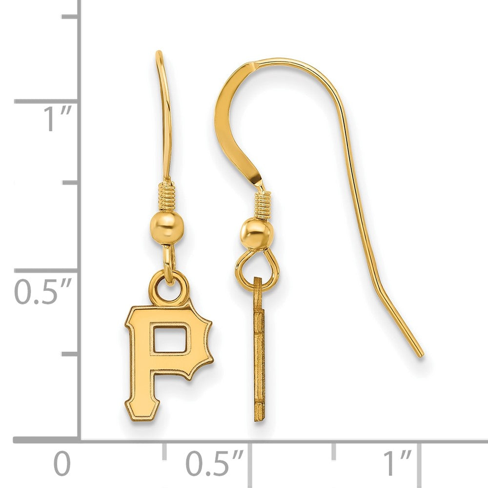 Alternate view of the 14K Gold Plated Silver MLB Pittsburgh Pirates XS 'P' Dangle Earrings by The Black Bow Jewelry Co.