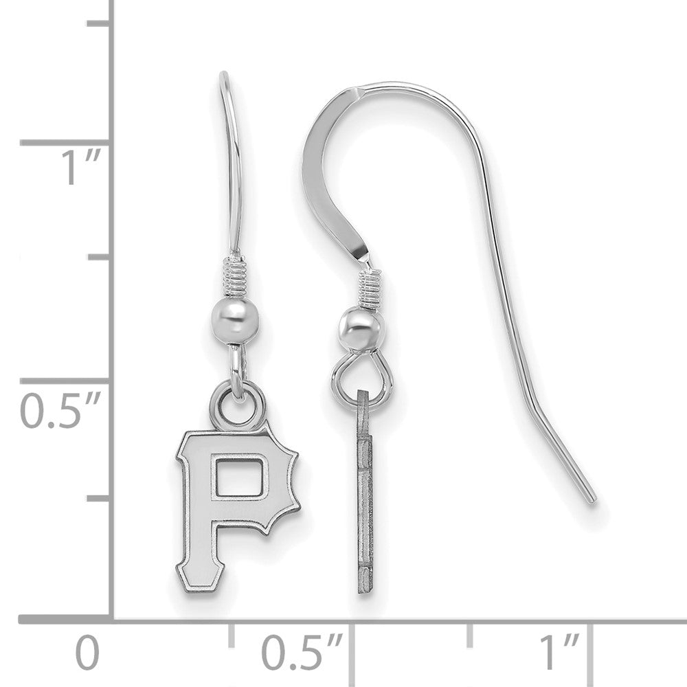 Alternate view of the Sterling Silver MLB Pittsburgh Pirates XS Letter Dangle Earrings by The Black Bow Jewelry Co.