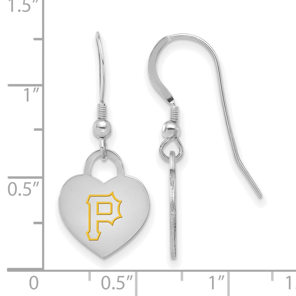 Alternate view of the Sterling Silver MLB Pittsburgh Pirates SM Enamel Heart Dangle Earrings by The Black Bow Jewelry Co.