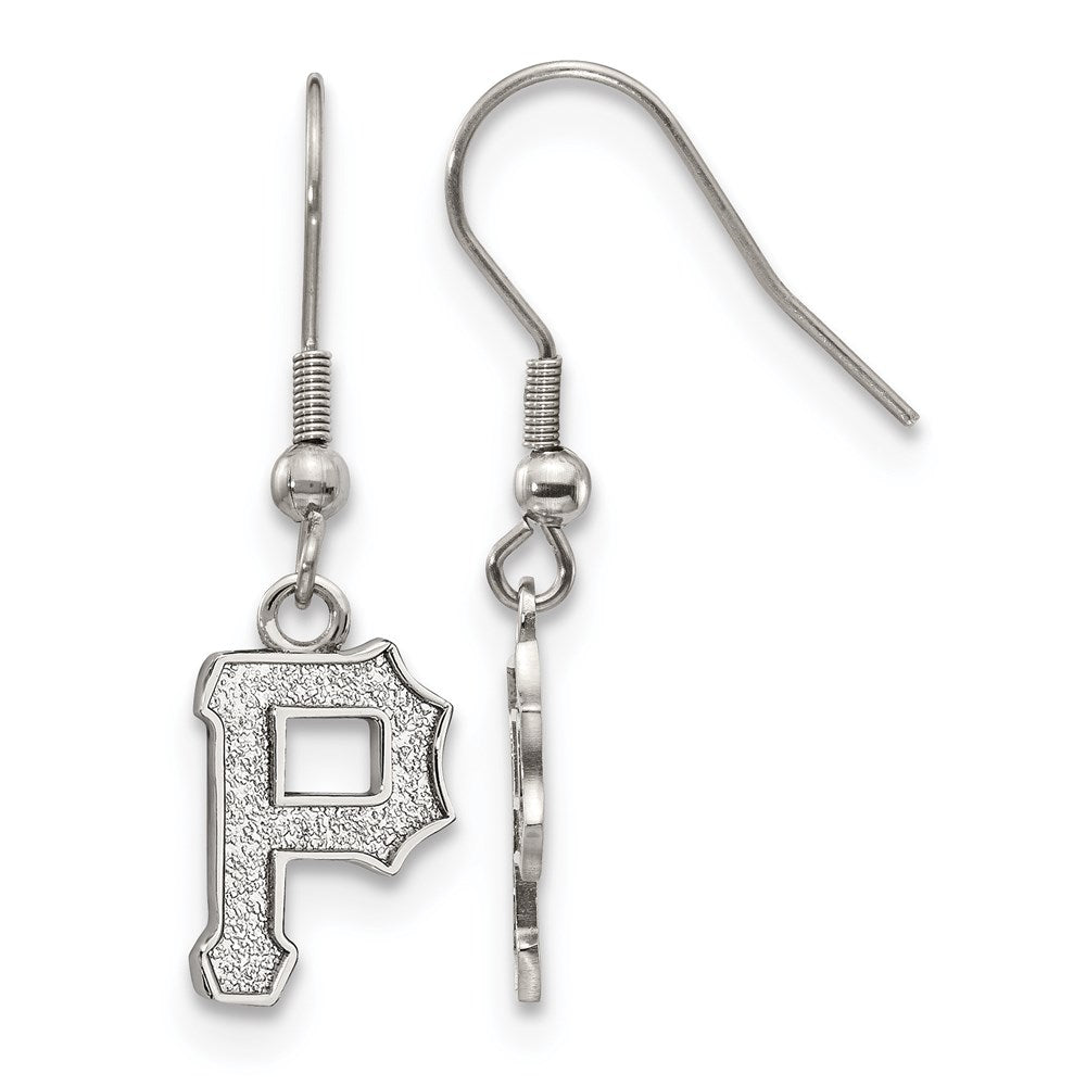 Stainless Steel MLB Pittsburgh Pirates XS Letter P Dangle Earrings, Item E18561 by The Black Bow Jewelry Co.