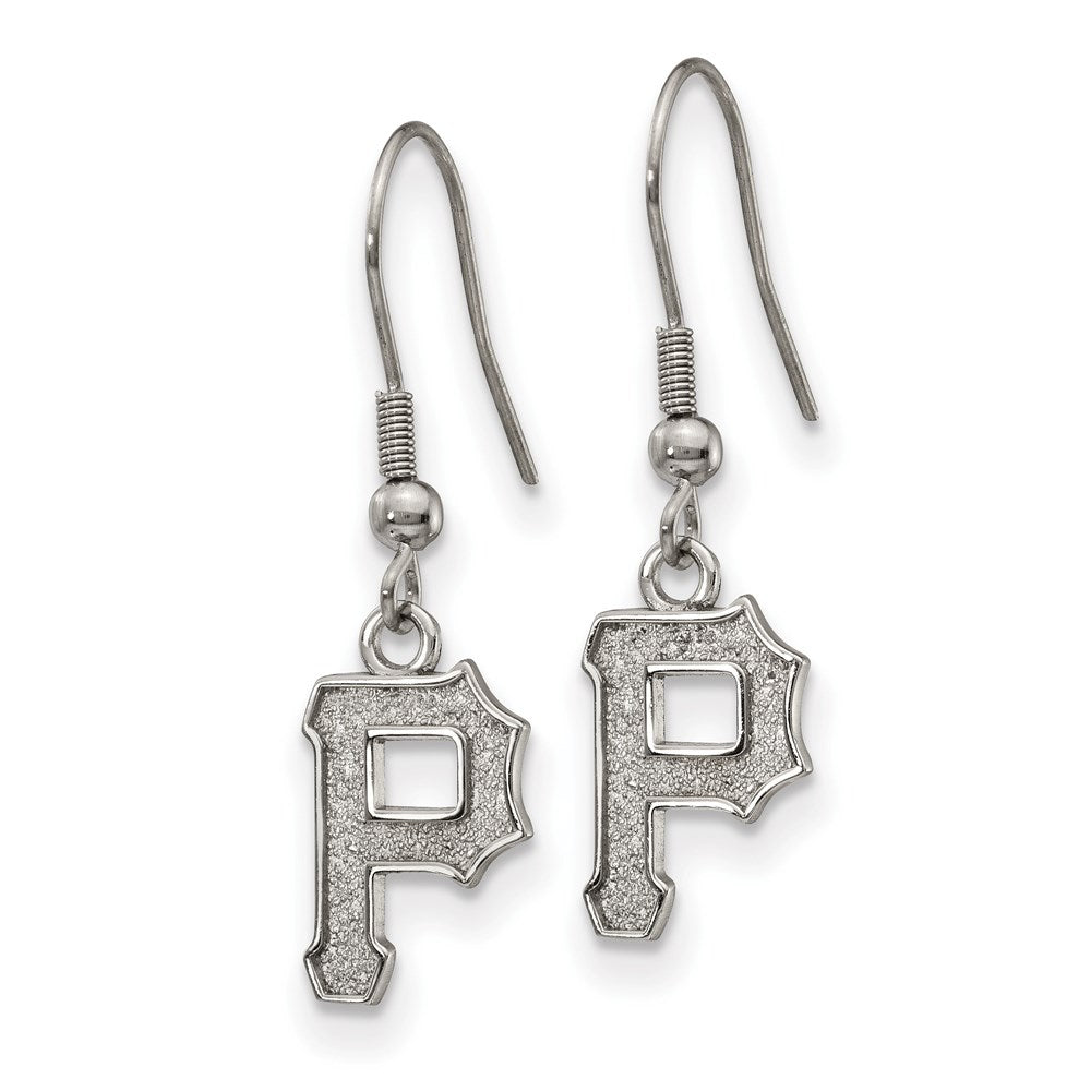 Alternate view of the Stainless Steel MLB Pittsburgh Pirates XS Letter P Dangle Earrings by The Black Bow Jewelry Co.