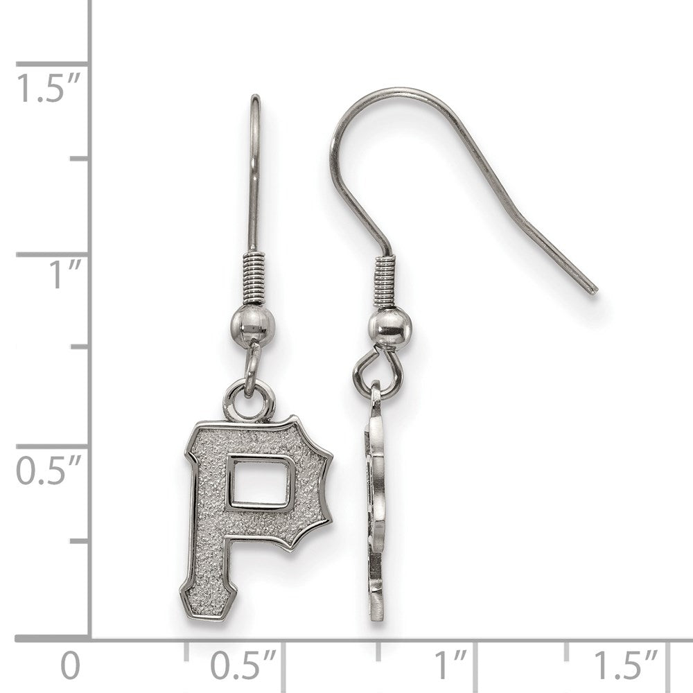 Alternate view of the Stainless Steel MLB Pittsburgh Pirates XS Letter P Dangle Earrings by The Black Bow Jewelry Co.