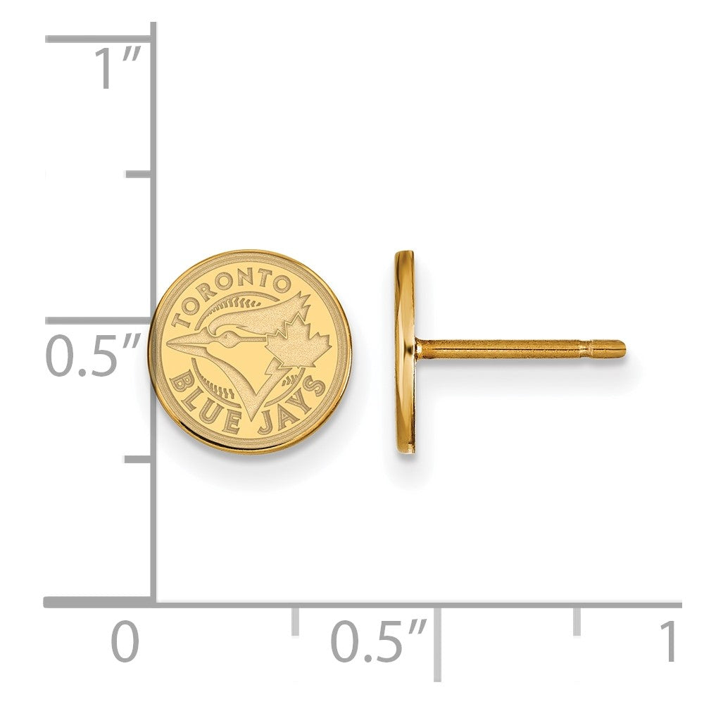 Alternate view of the 14K Gold Plated Silver MLB Toronto Blue Jays XS Disc Post Earrings by The Black Bow Jewelry Co.