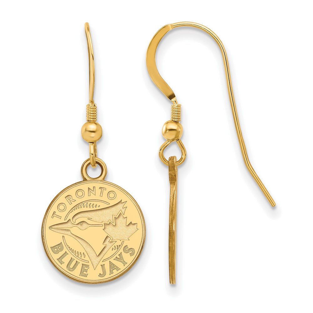 14K Gold Plated Silver MLB Toronto Blue Jays XS Disc Dangle Earrings, Item E18563 by The Black Bow Jewelry Co.
