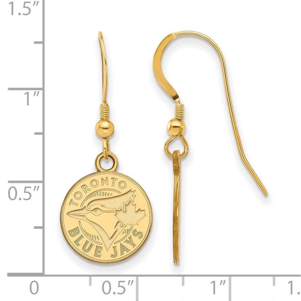 Alternate view of the 14K Gold Plated Silver MLB Toronto Blue Jays XS Disc Dangle Earrings by The Black Bow Jewelry Co.