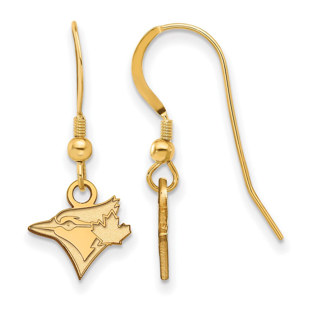 14K Yellow Gold Plated Silver MLB Toronto Blue Jays XS Dangle Earrings, Item E18564 by The Black Bow Jewelry Co.