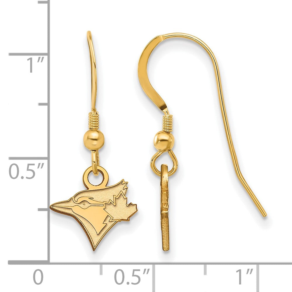 Alternate view of the 14K Yellow Gold Plated Silver MLB Toronto Blue Jays XS Dangle Earrings by The Black Bow Jewelry Co.