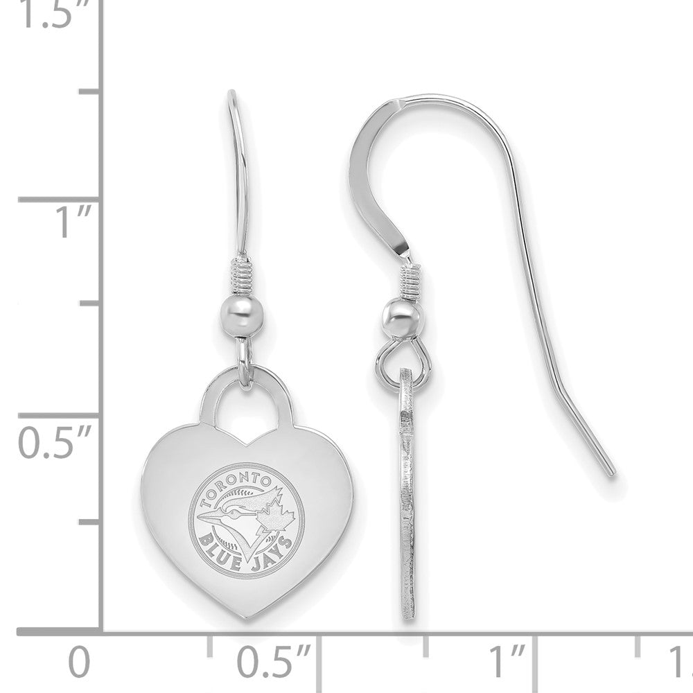 Alternate view of the Sterling Silver MLB Toronto Blue Jays Heart Dangle Earrings by The Black Bow Jewelry Co.
