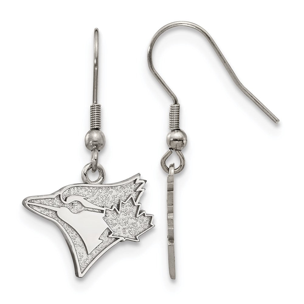 Stainless Steel MLB Toronto Blue Jays Large Dangle Earrings, Item E18571 by The Black Bow Jewelry Co.