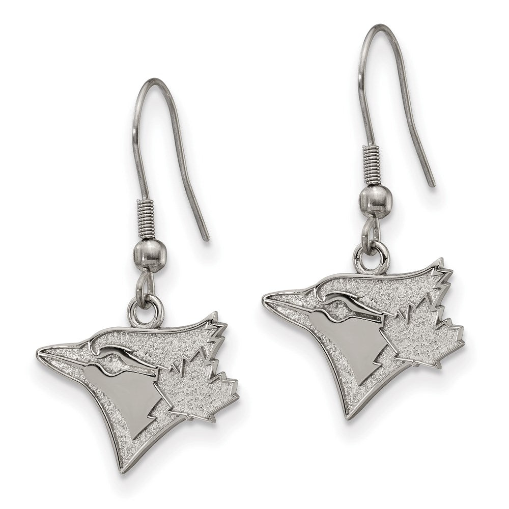 Alternate view of the Stainless Steel MLB Toronto Blue Jays Large Dangle Earrings by The Black Bow Jewelry Co.