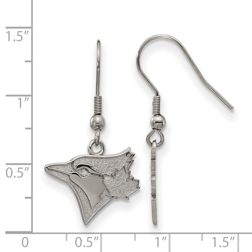 Alternate view of the Stainless Steel MLB Toronto Blue Jays Large Dangle Earrings by The Black Bow Jewelry Co.