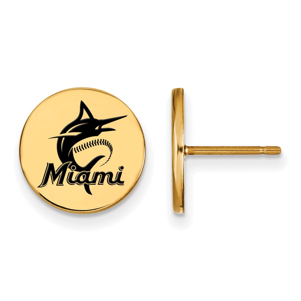 14K Gold Plated Silver MLB Miami Marlins SM Enamel Disc Post Earrings, Item E18573 by The Black Bow Jewelry Co.