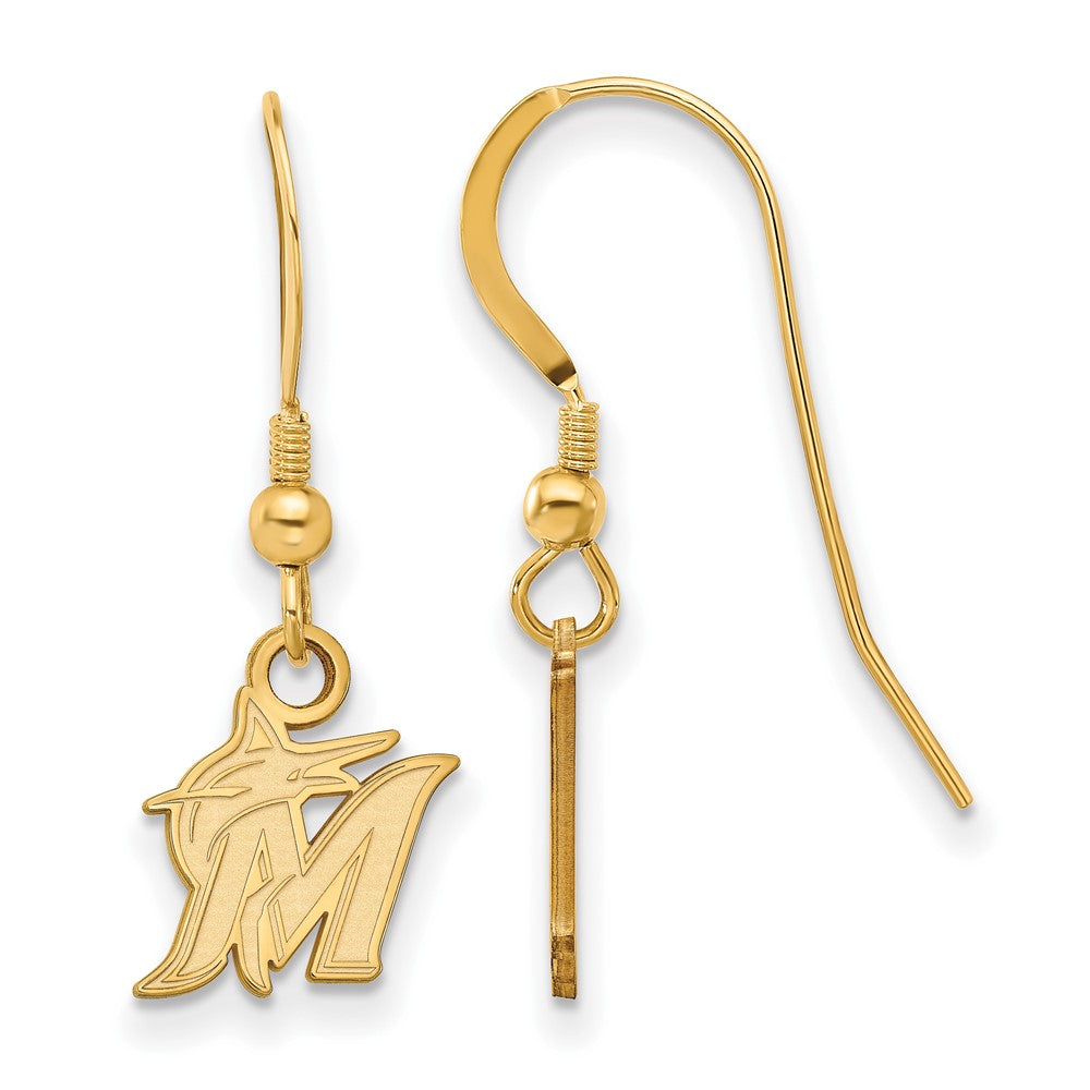 14K Gold Plated Silver MLB Miami Marlins XS Logo Dangle Earrings, Item E18574 by The Black Bow Jewelry Co.