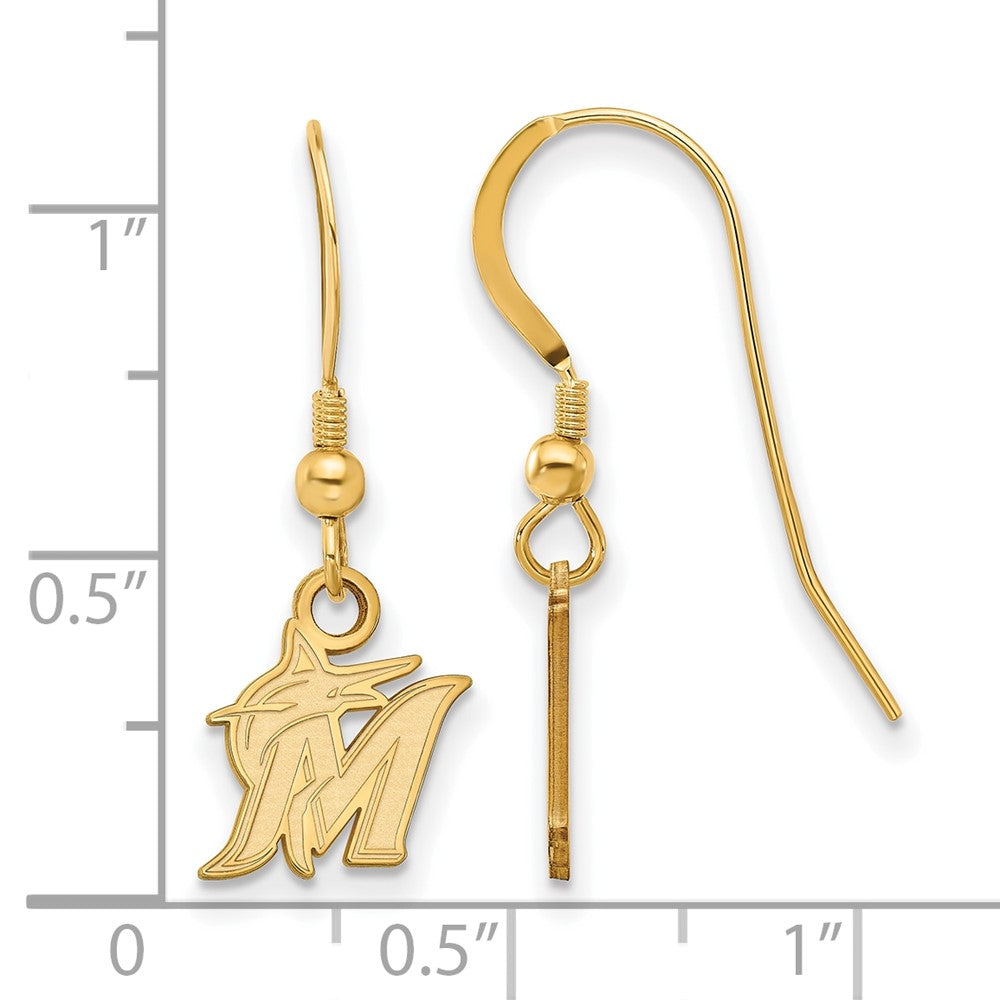 Alternate view of the 14K Gold Plated Silver MLB Miami Marlins XS Logo Dangle Earrings by The Black Bow Jewelry Co.