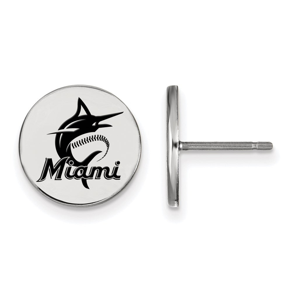 Sterling Silver MLB Miami Marlins SM Enamel Disc Post Earrings, Item E18577 by The Black Bow Jewelry Co.