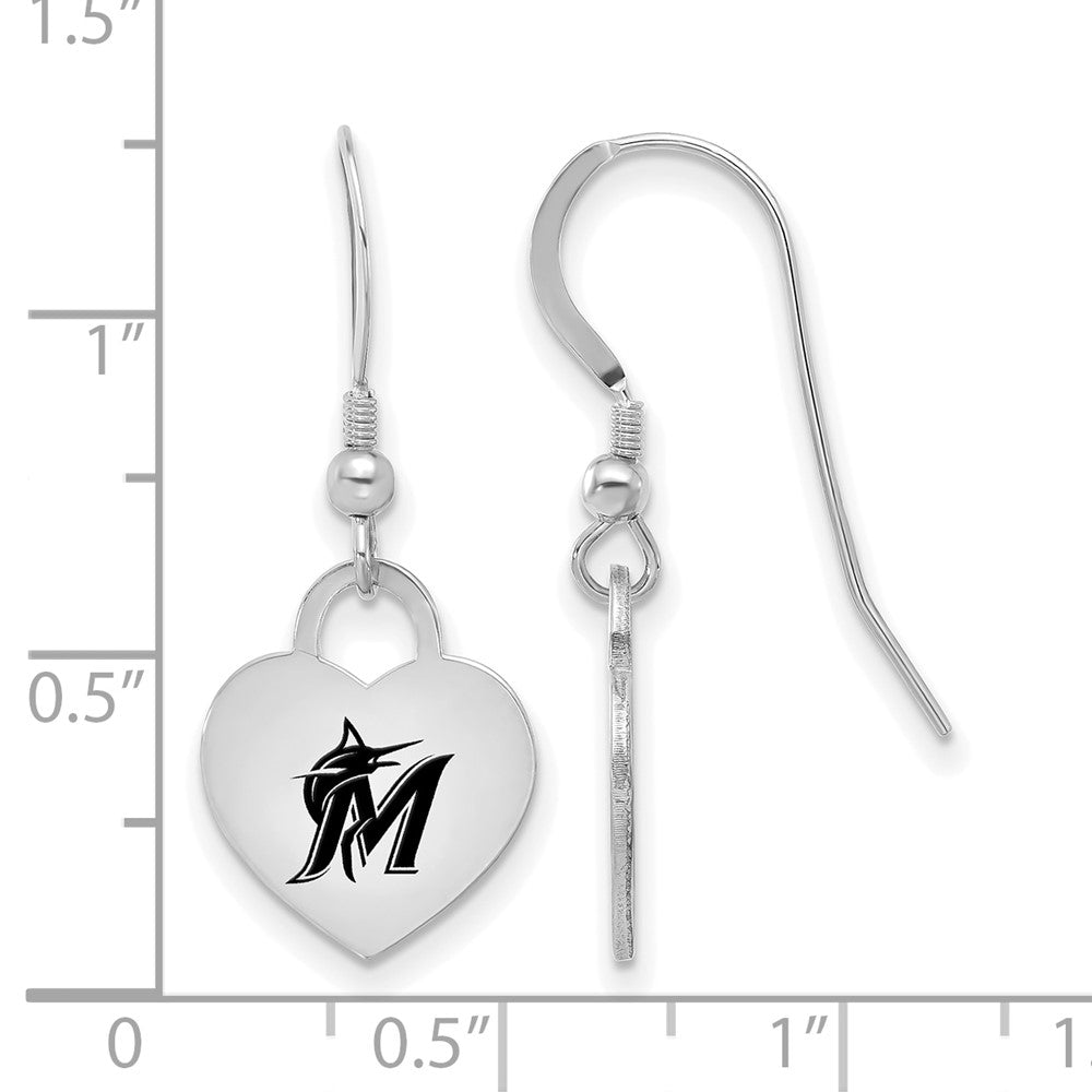 Alternate view of the Sterling Silver MLB Miami Marlins SM Enamel Heart Dangle Earrings by The Black Bow Jewelry Co.