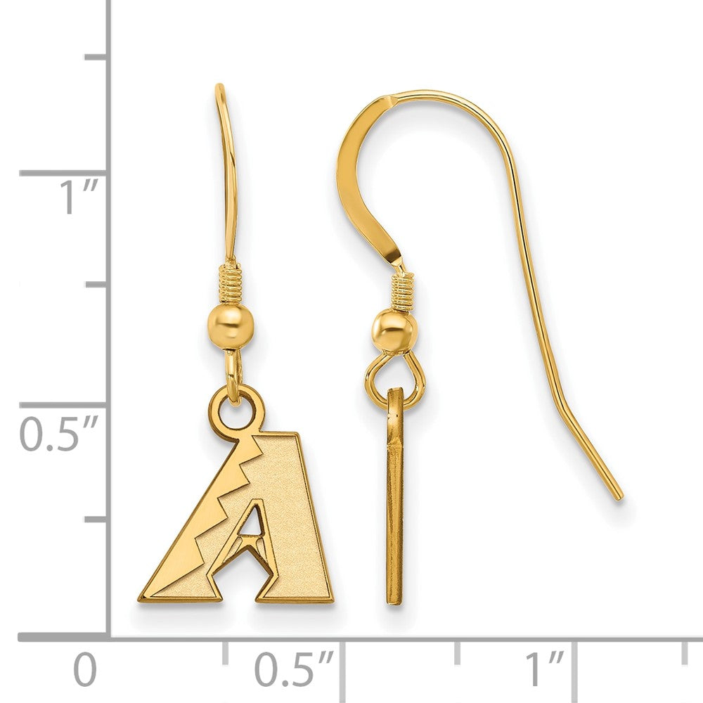 Alternate view of the 14K Gold Plated Silver MLB Arizona Diamondbacks XS Dangle Earrings by The Black Bow Jewelry Co.