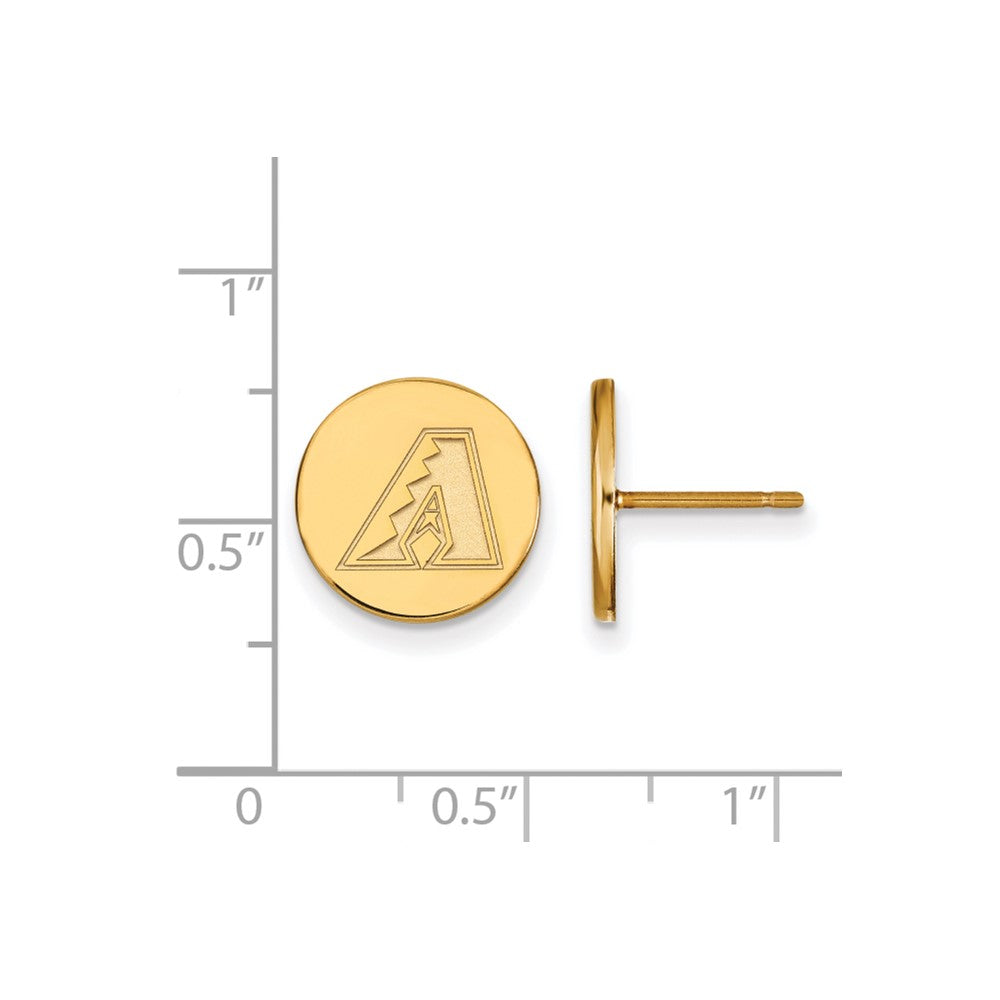 Alternate view of the 14K Gold Plated Silver MLB Arizona Diamondbacks SM Disc Earrings by The Black Bow Jewelry Co.