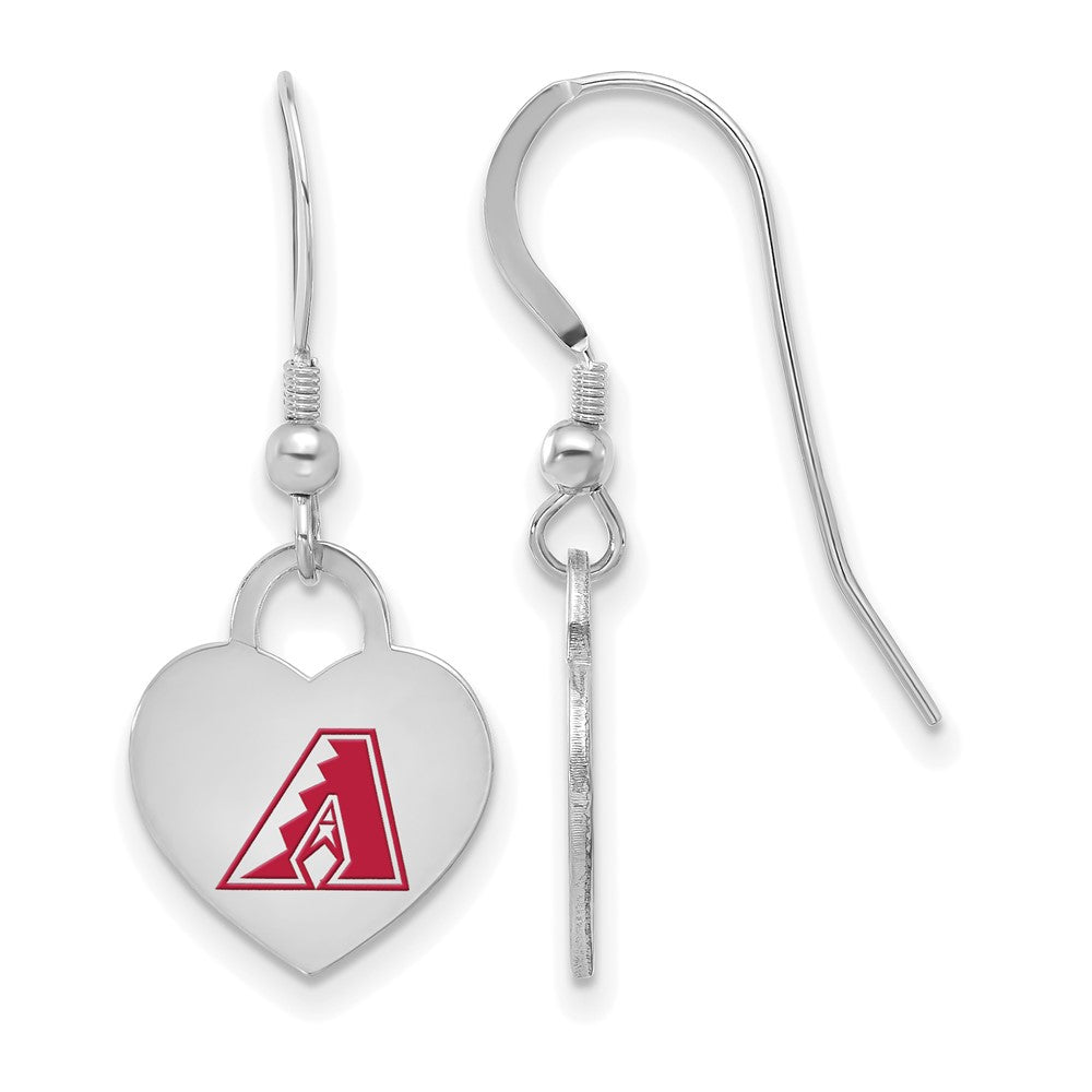 Sterling Silver MLB AZ. Diamondbacks SM Enamel Heart Dangle Earrings, Item E18587 by The Black Bow Jewelry Co.
