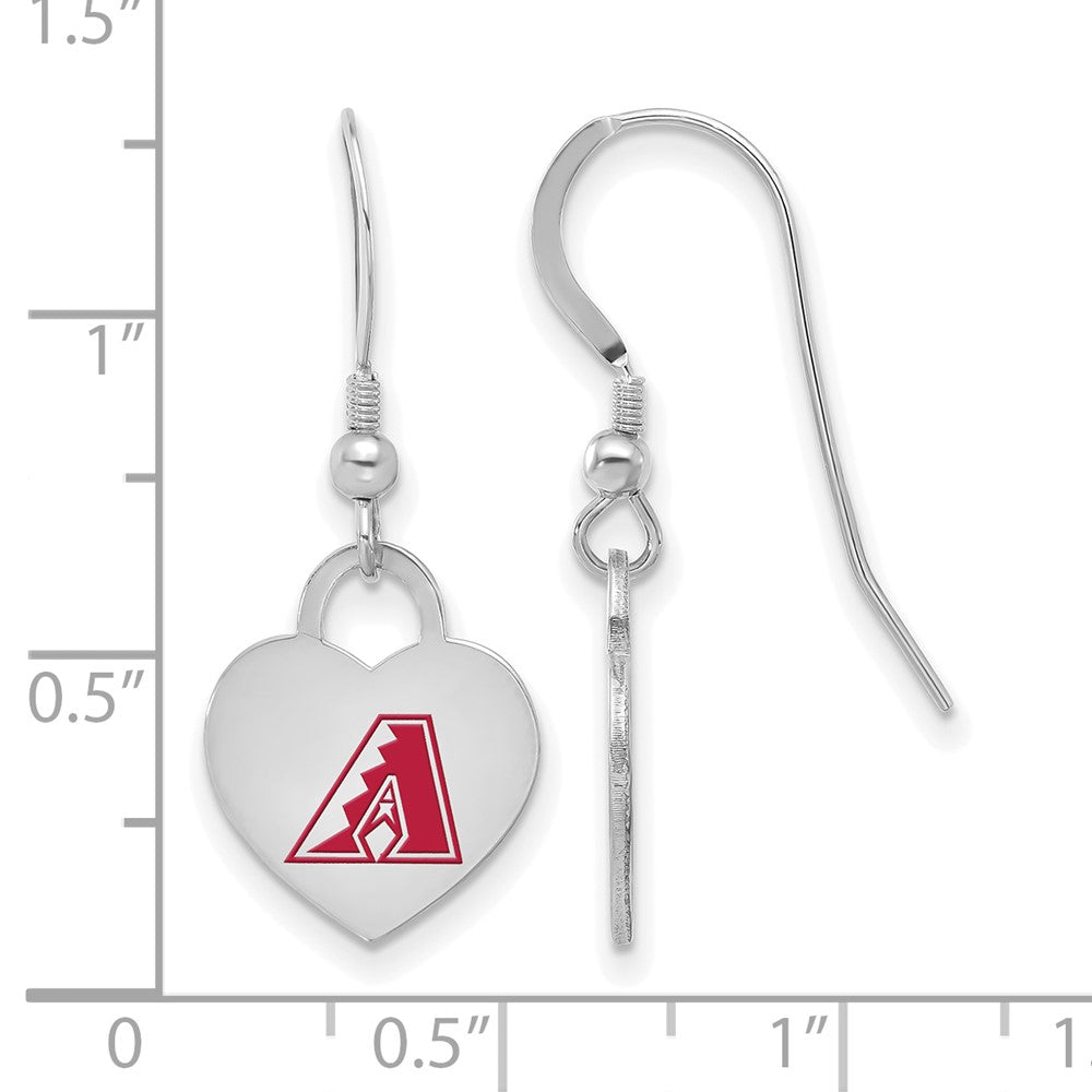 Alternate view of the Sterling Silver MLB AZ. Diamondbacks SM Enamel Heart Dangle Earrings by The Black Bow Jewelry Co.