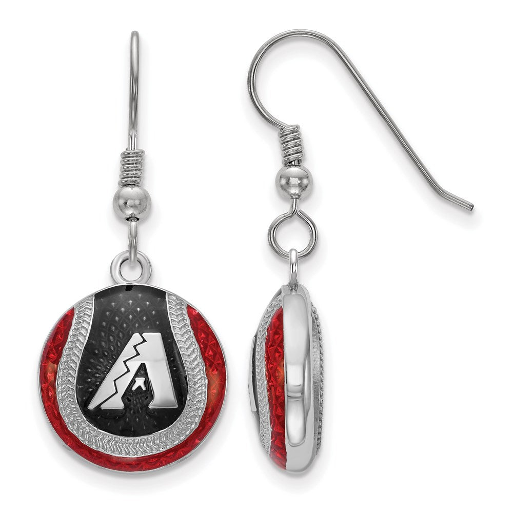 Sterling Silver MLB AZ. Diamondbacks MD Enamel Domed Dangle Earrings, Item E18588 by The Black Bow Jewelry Co.
