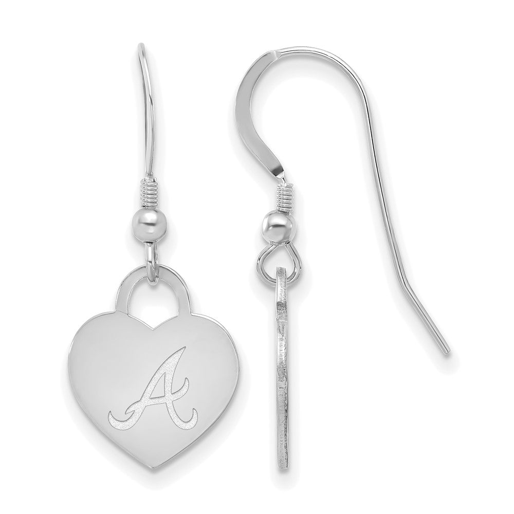Sterling Silver MLB Atlanta Braves SM Heart Dangle Earrings, Item E18594 by The Black Bow Jewelry Co.