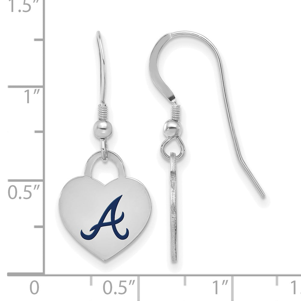 Alternate view of the Sterling Silver MLB Atlanta Braves SM Enamel Heart Dangle Earrings by The Black Bow Jewelry Co.