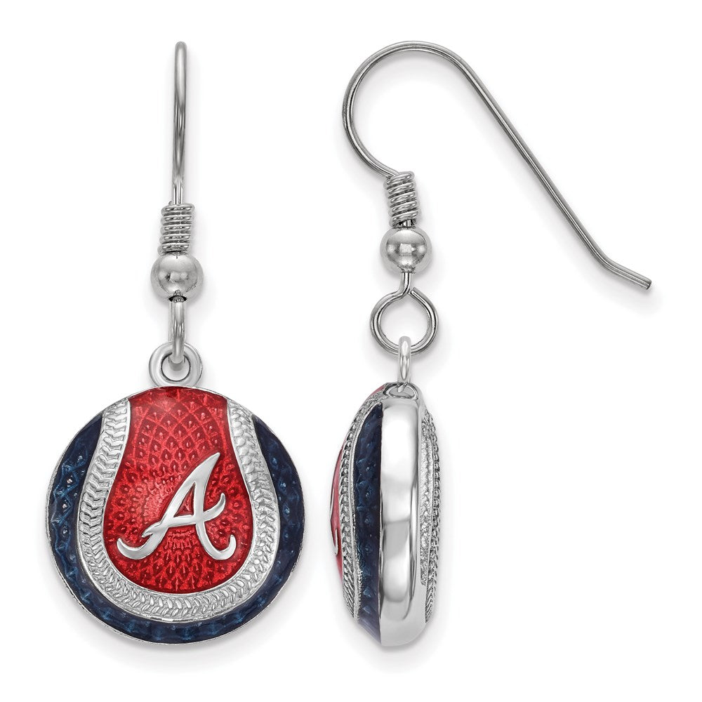 Sterling Silver MLB Atlanta Braves MD Enamel Domed Dangle Earrings, Item E18596 by The Black Bow Jewelry Co.