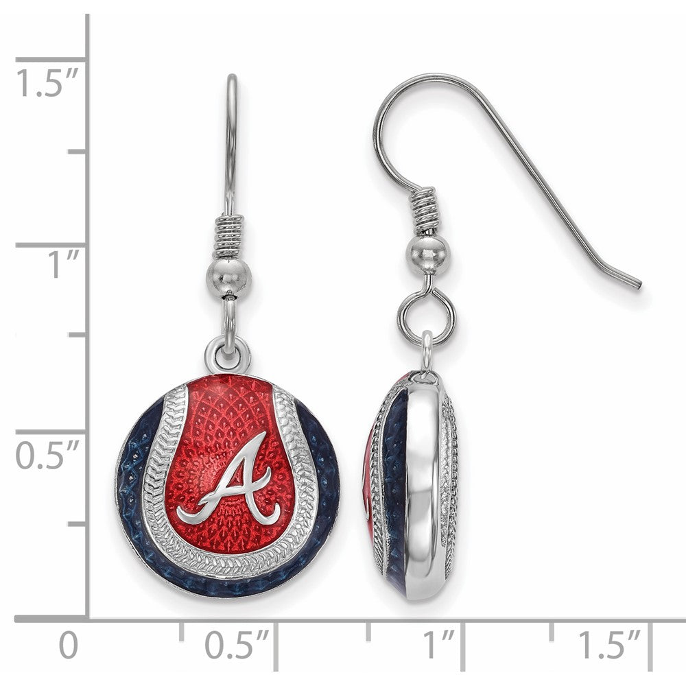 Alternate view of the Sterling Silver MLB Atlanta Braves MD Enamel Domed Dangle Earrings by The Black Bow Jewelry Co.