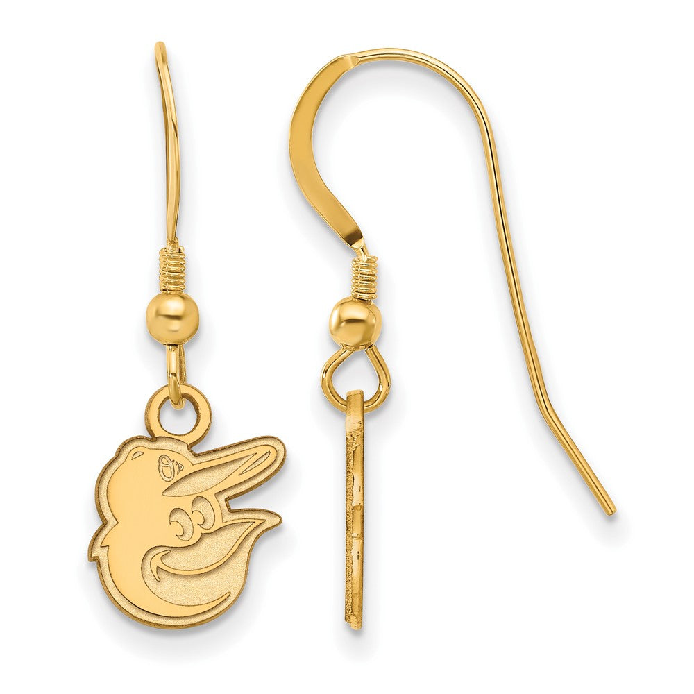 14K Gold Plated Silver MLB Baltimore Orioles XS Logo Dangle Earrings, Item E18602 by The Black Bow Jewelry Co.