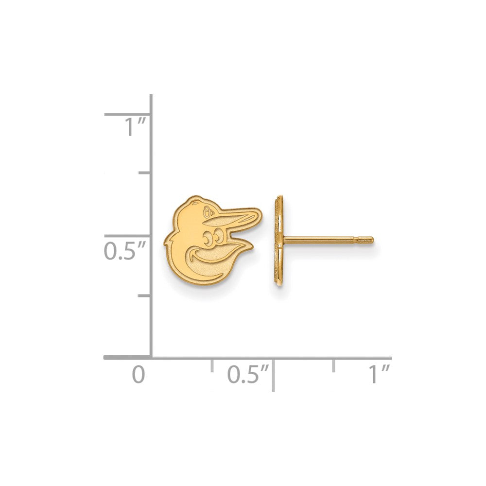 Alternate view of the 14K Gold Plated Silver MLB Baltimore Orioles XS Logo Post Earrings by The Black Bow Jewelry Co.