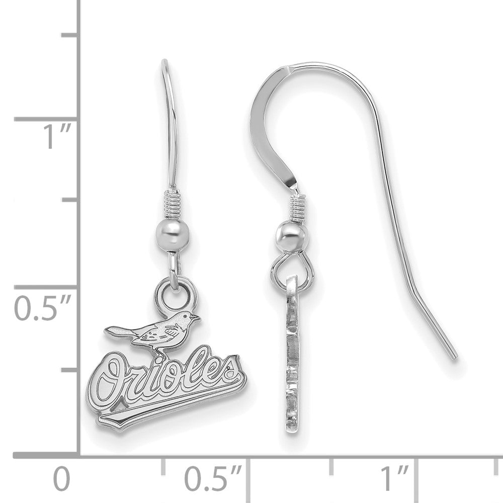 Alternate view of the Sterling Silver MLB Baltimore Orioles XS Script Dangle Earrings by The Black Bow Jewelry Co.