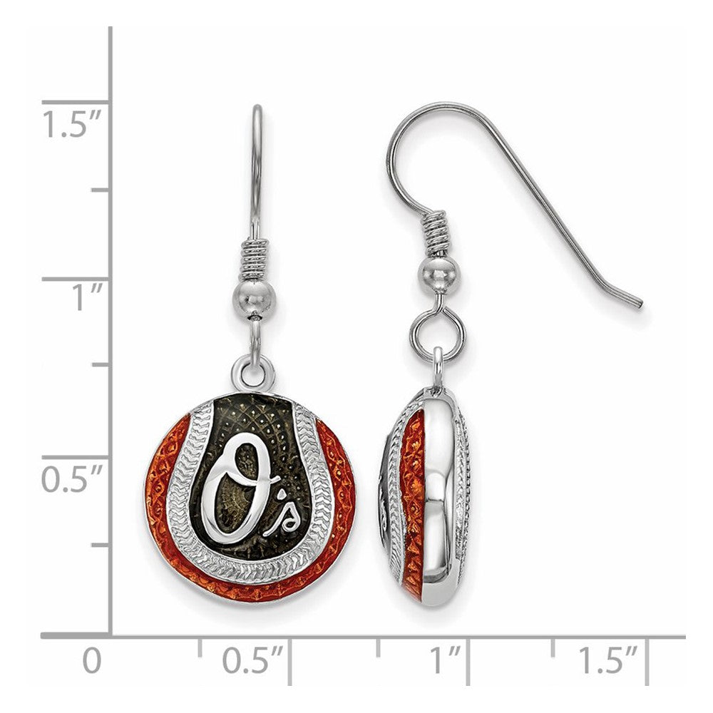 Alternate view of the Sterling Silver MLB Baltimore Orioles MD Enamel Domed Dangle Earrings by The Black Bow Jewelry Co.