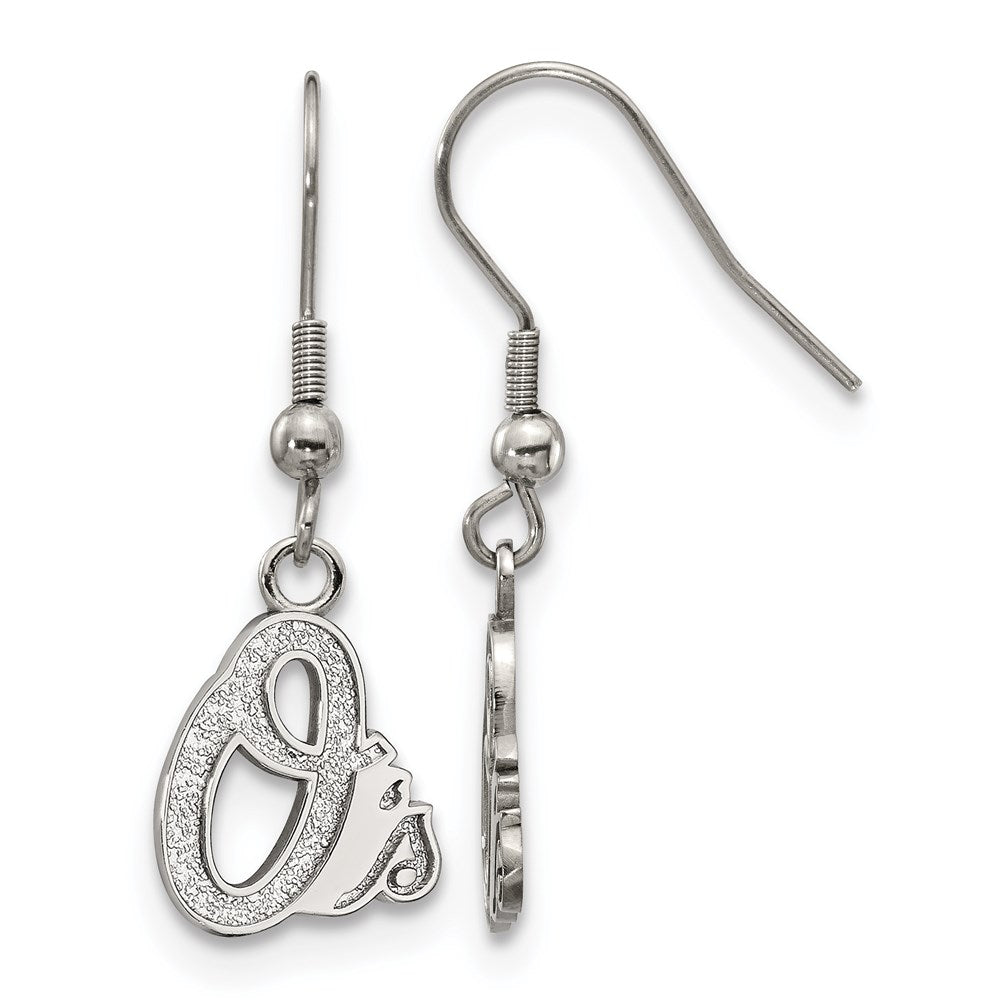 Stainless Steel MLB Baltimore Orioles MD O's Dangle Earrings, Item E18611 by The Black Bow Jewelry Co.