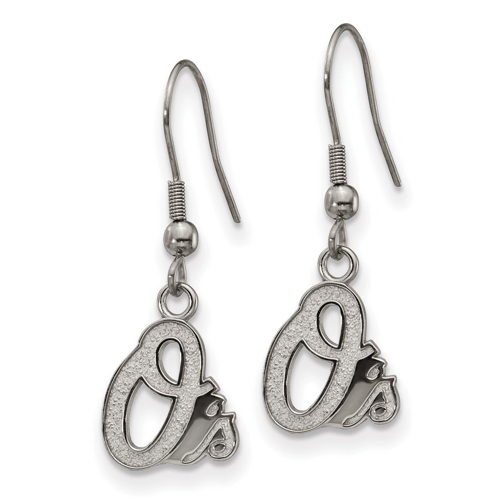Alternate view of the Stainless Steel MLB Baltimore Orioles MD O's Dangle Earrings by The Black Bow Jewelry Co.