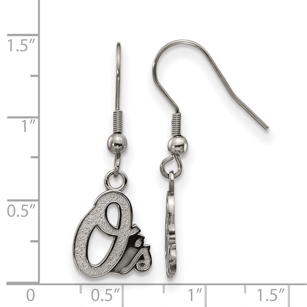 Alternate view of the Stainless Steel MLB Baltimore Orioles MD O's Dangle Earrings by The Black Bow Jewelry Co.