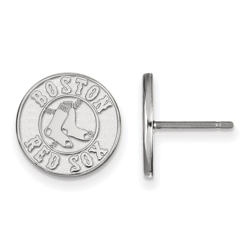 10K White Gold MLB Boston Red Sox SM Disc Post Earrings, Item E18613 by The Black Bow Jewelry Co.