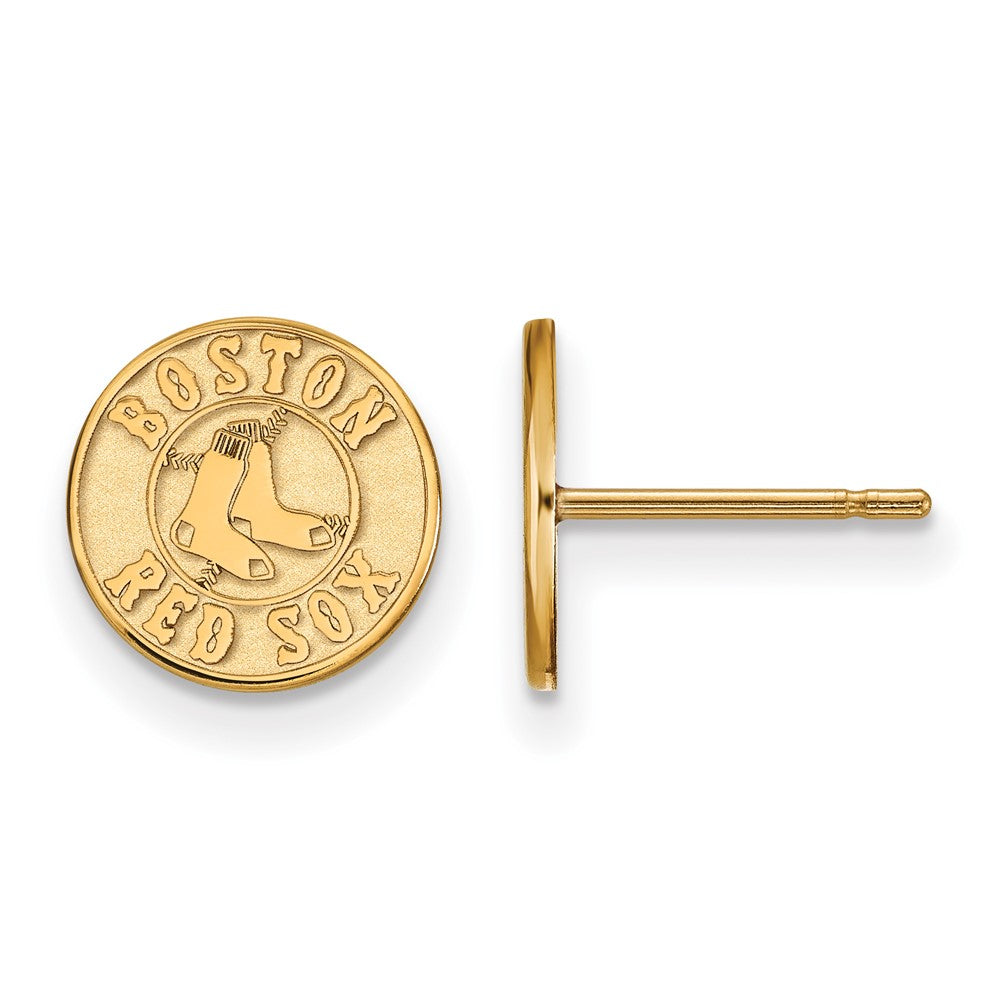 10K Yellow Gold MLB Boston Red Sox XS Disc Post Earrings, Item E18616 by The Black Bow Jewelry Co.