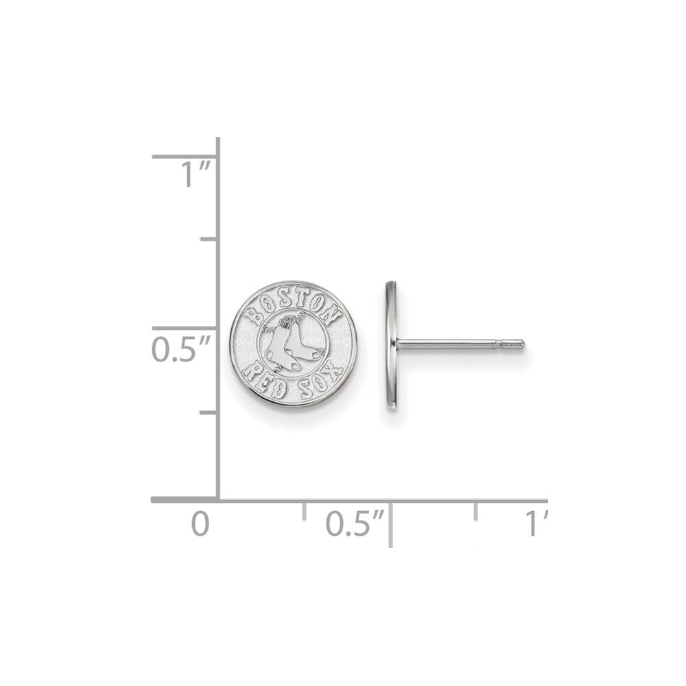 Alternate view of the 14K White Gold MLB Boston Red Sox XS Disc Post Earrings by The Black Bow Jewelry Co.